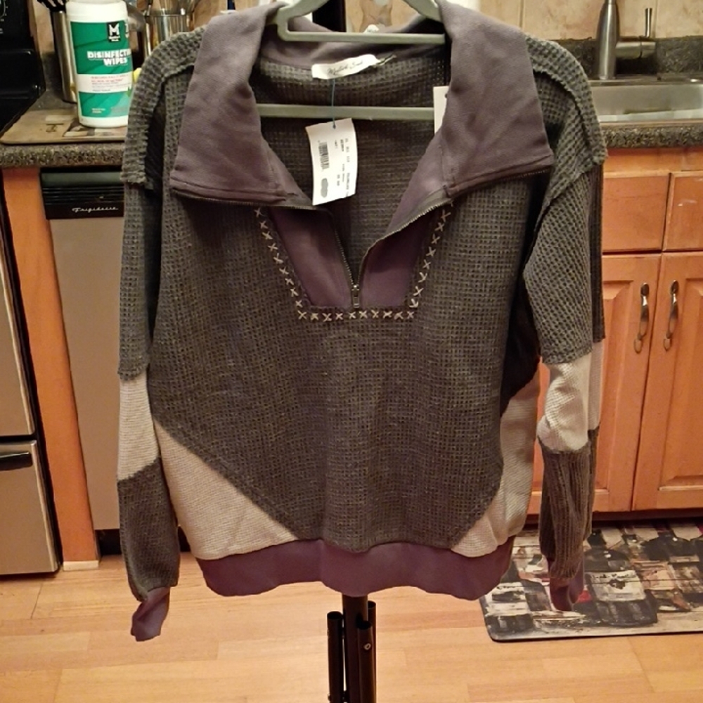 Mustard Seed Charcoal and Lavender Knit Sweater